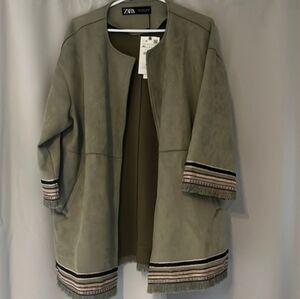 Zara Women's Tan Jacket with Fringe Detail